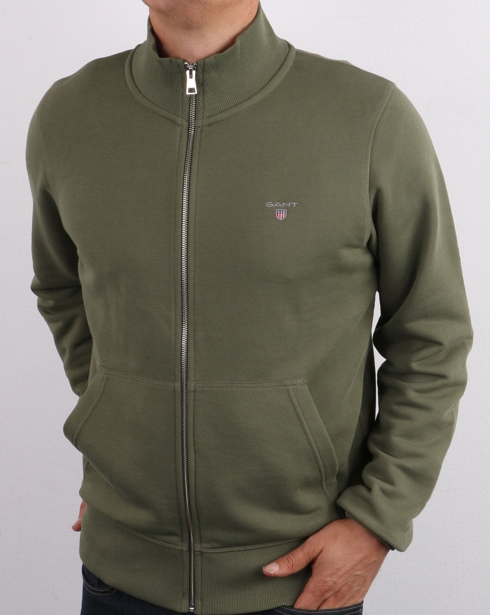 Gant Sweatshirt mit durchgehendem Reißverschluss Olivgrün
