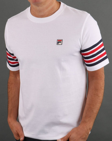 Fila Vintage 5 Stripe T Shirt White/Red/Navy