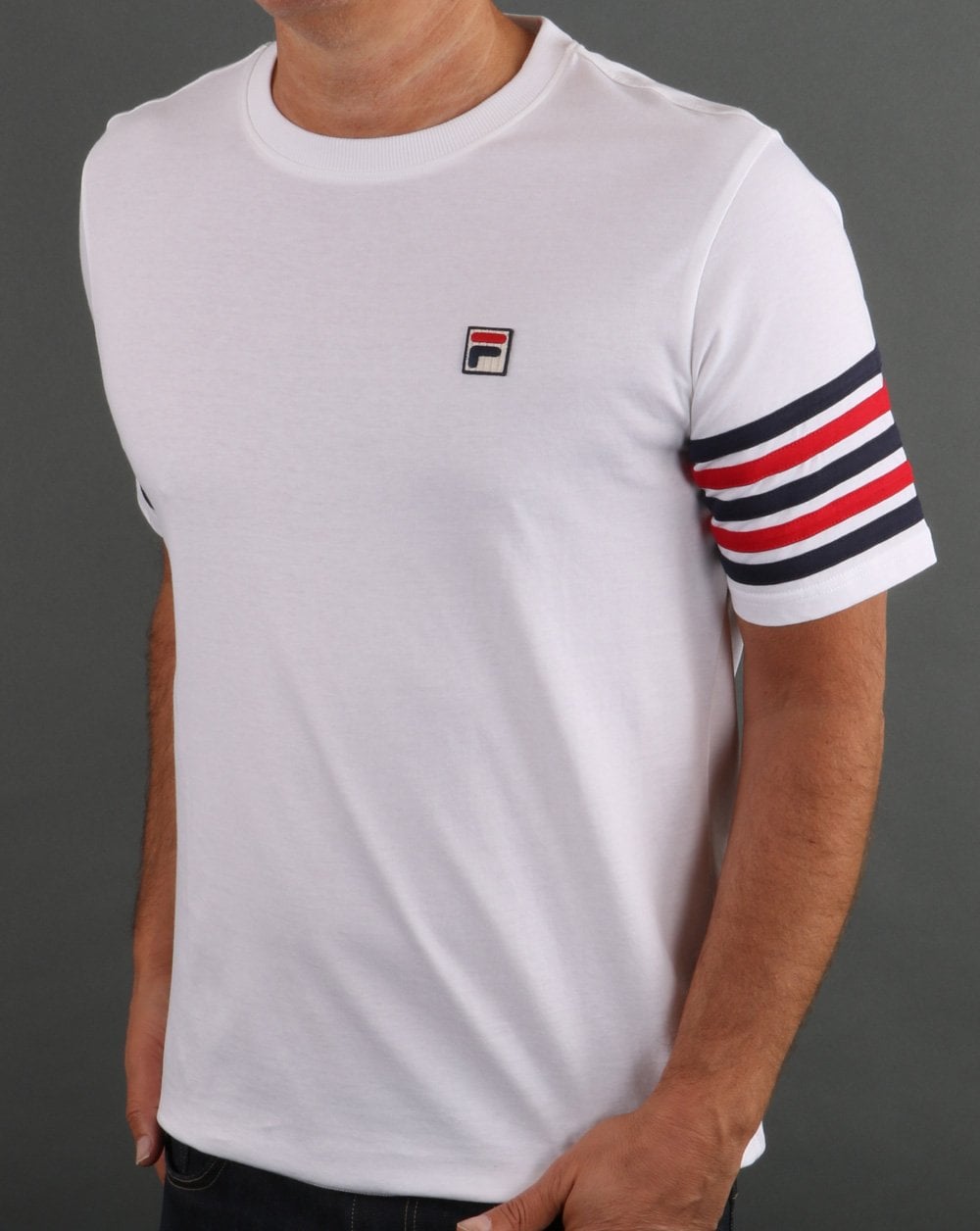Fila Vintage 5 Stripe T Shirt White/Red/Navy