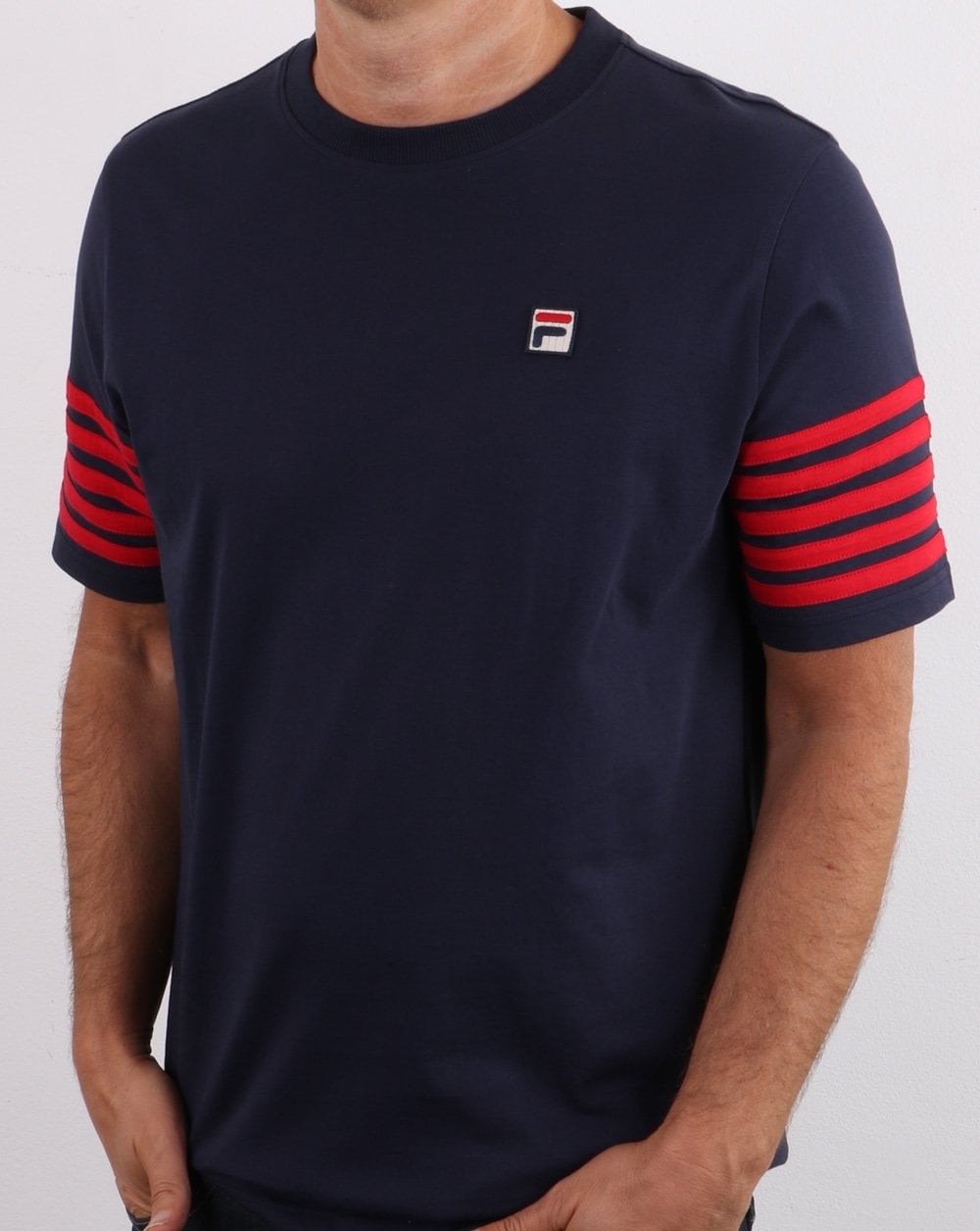 Fila Vintage 5-Streifen-T-Shirt Marineblau/Rot