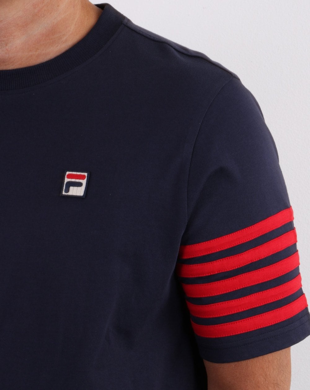 Fila Vintage 5-Streifen-T-Shirt Marineblau/Rot
