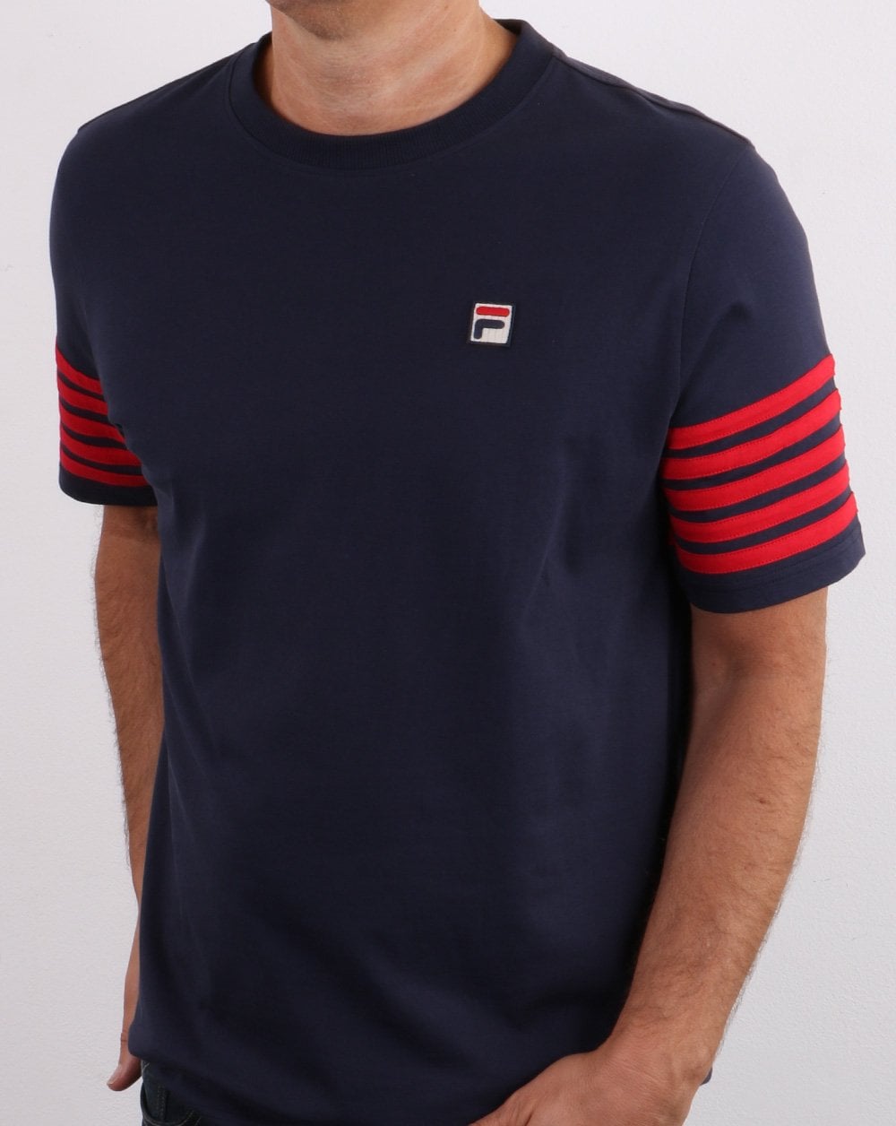 Fila Vintage 5 Stripe T Shirt Navy/red