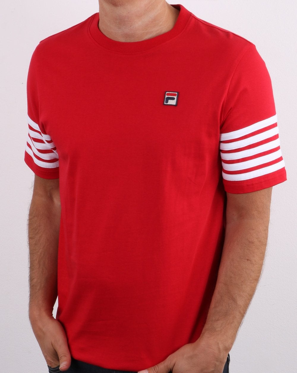 Fila Vintage 5-Streifen-T-Shirt Rot/Weiß