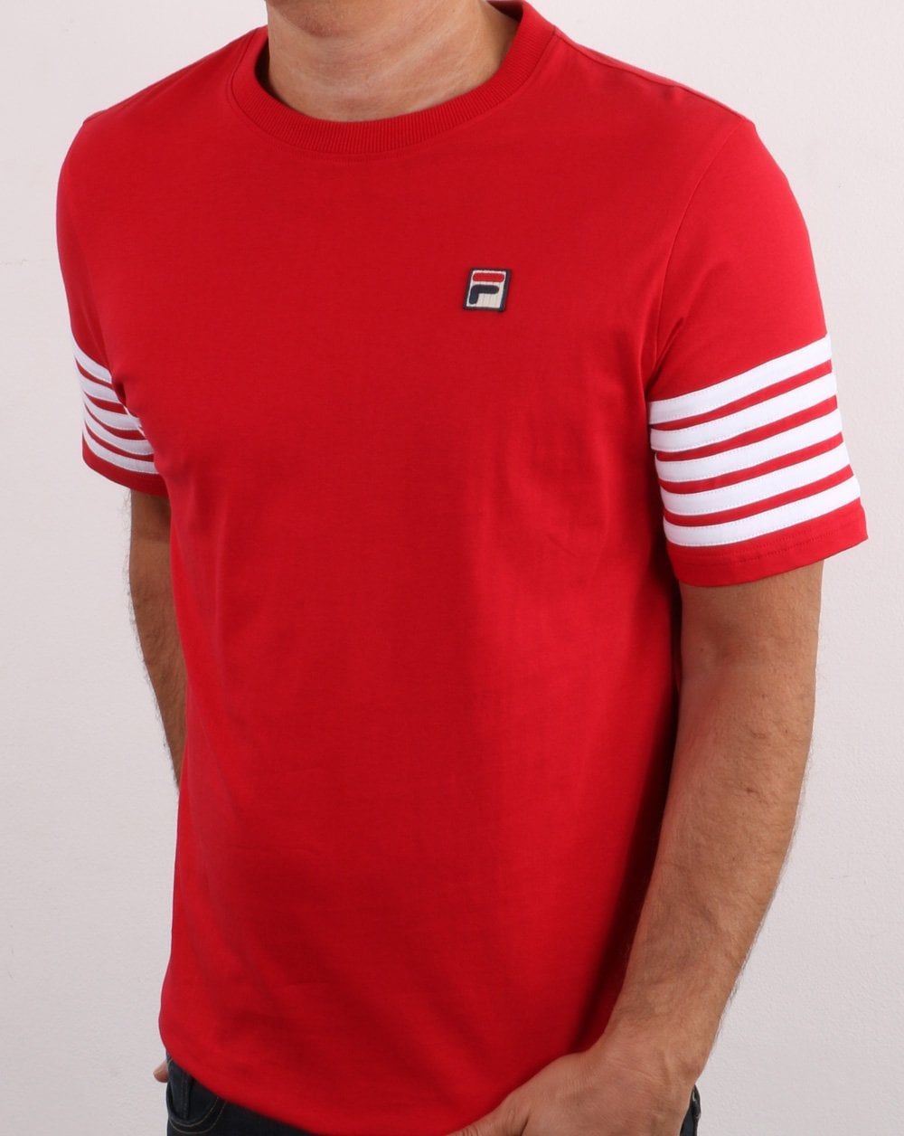 Fila Vintage 5-Streifen-T-Shirt Rot/Weiß