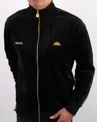 Ellesse – Velours-Trainingsoberteil in Schwarz