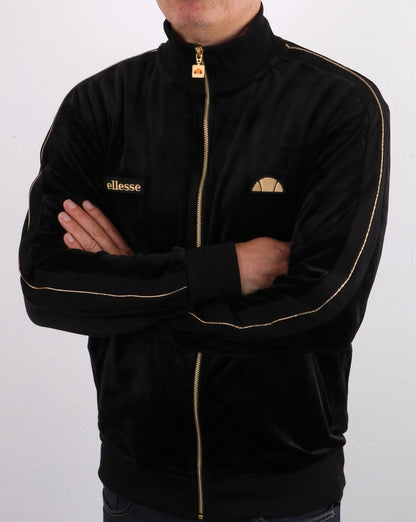 Ellesse – Velours-Trainingsoberteil in Schwarz