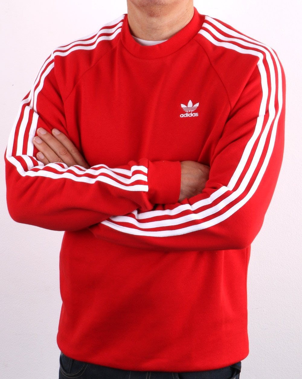 Adidas Originals 3-Streifen-Sweatshirt mit Rundhalsausschnitt, Scharlachrot