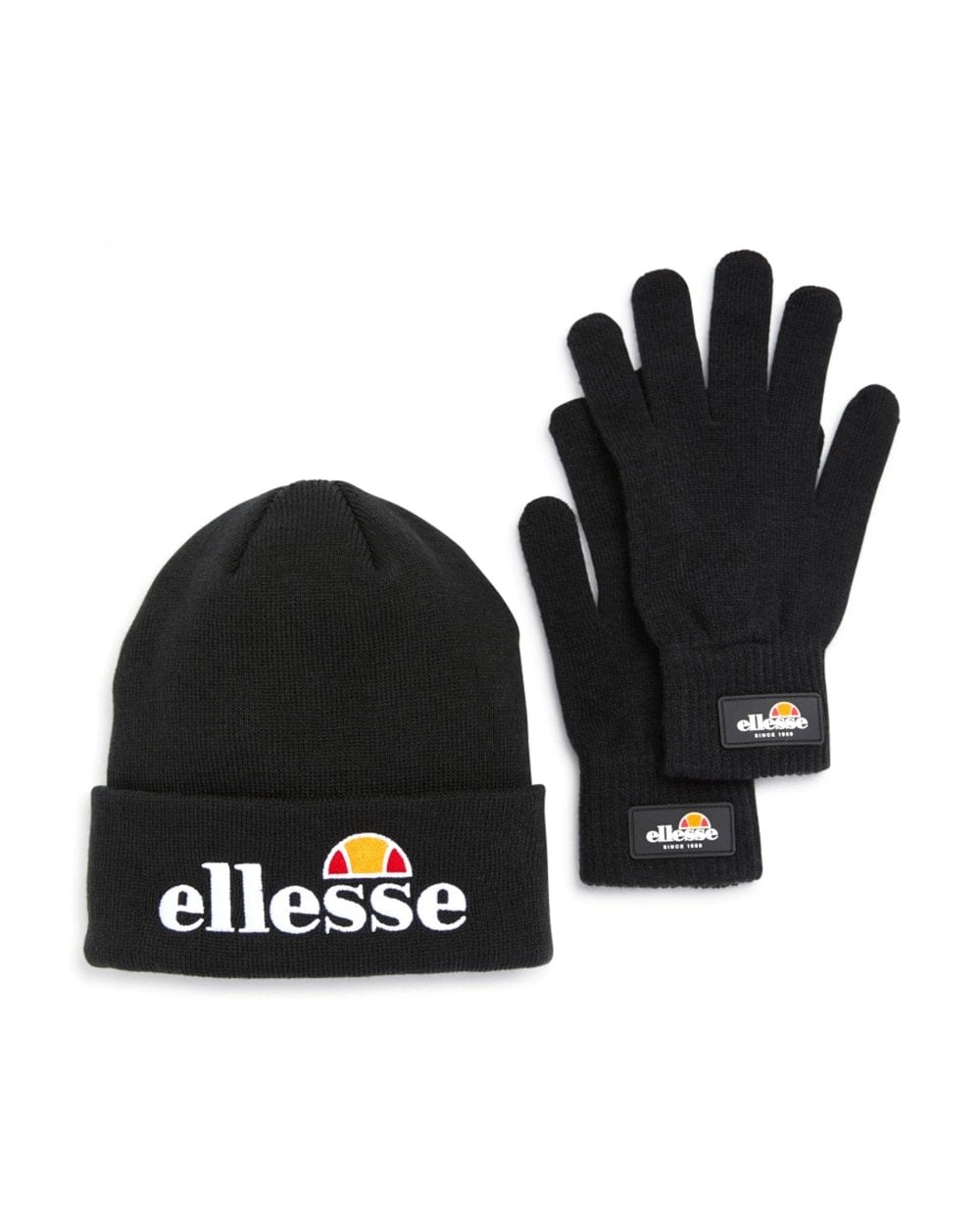 Ellesse – Geschenkset mit Mütze und Handschuhen in Schwarz
