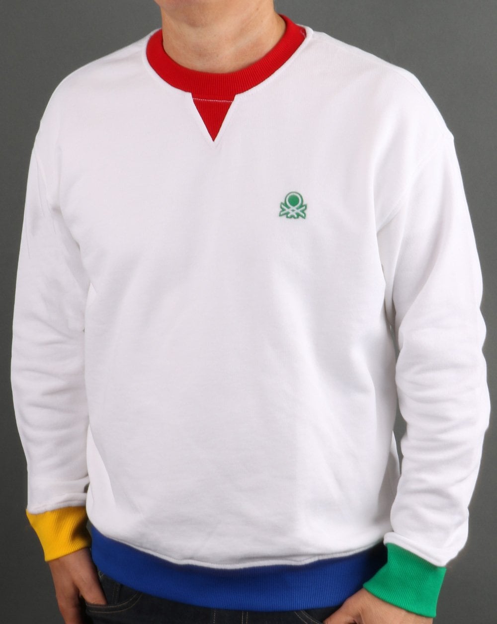 Benetton Kontrast-Sweatshirt Weiß