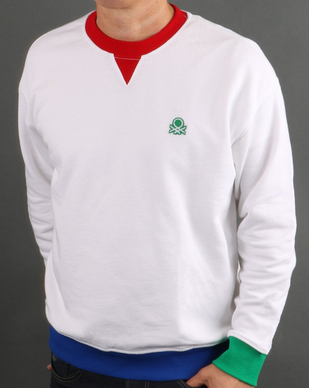 Benetton Kontrast-Sweatshirt Weiß