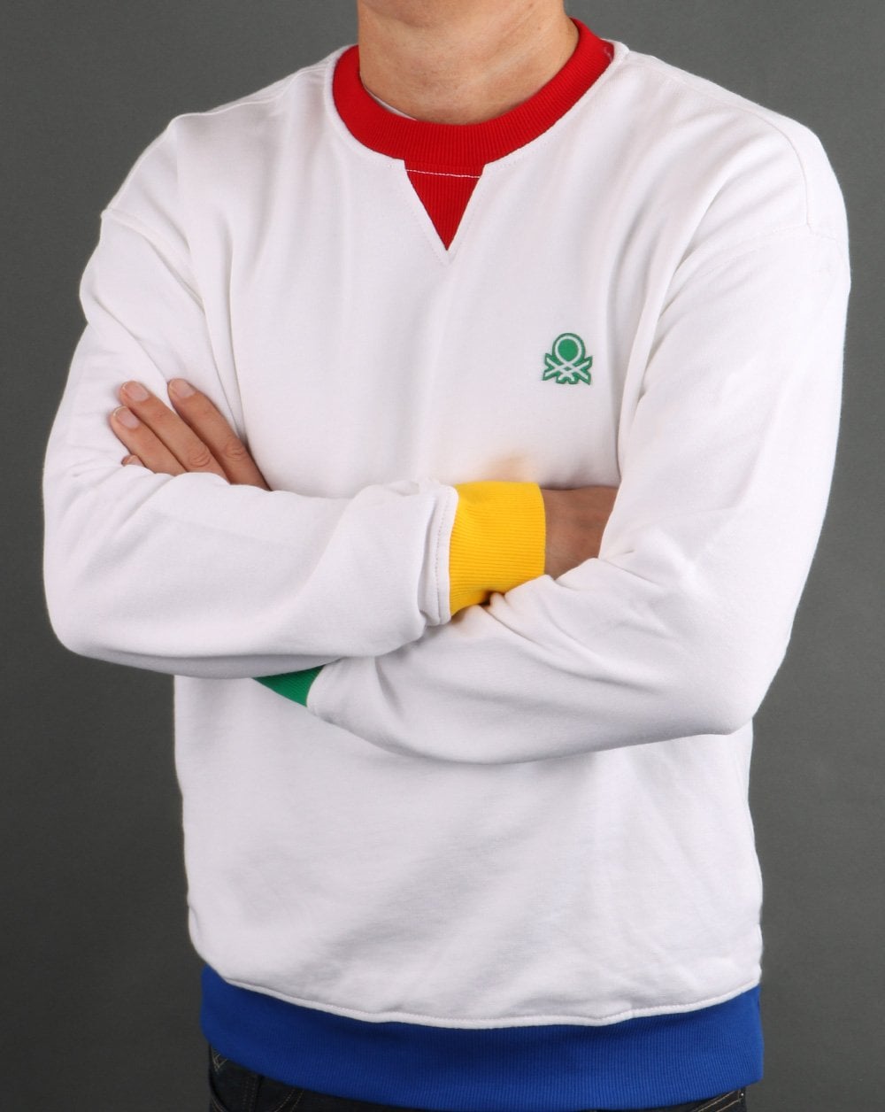 Benetton Kontrast-Sweatshirt Weiß