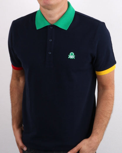 Benetton Poloshirt mit mehrfarbigem Besatz in Marineblau
