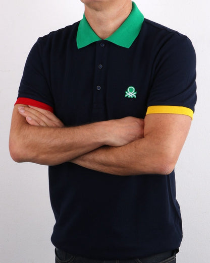 Benetton Poloshirt mit mehrfarbigem Besatz in Marineblau