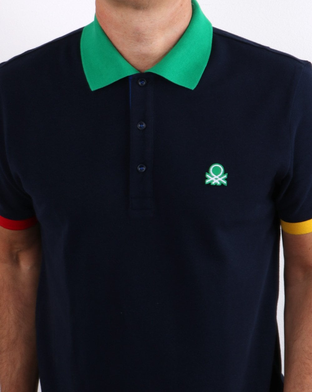 Benetton Multicolour Trim Polo Shirt Navy