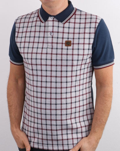Trojan Poloshirt mit Karomuster und Panel, Marineblau