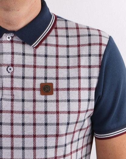 Trojan Poloshirt mit Karomuster und Panel, Marineblau