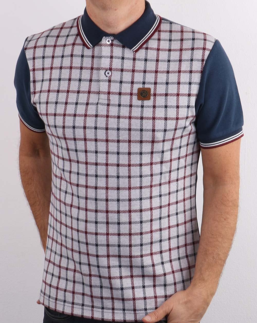 Trojan Check Panel Polo Shirt Navy