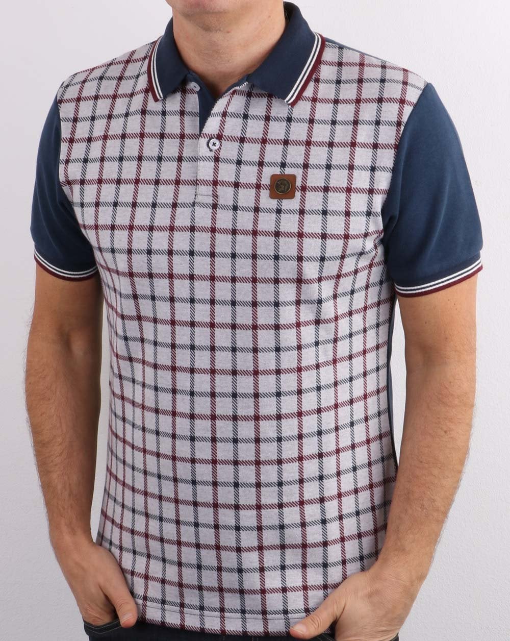 Trojan Poloshirt mit Karomuster und Panel, Marineblau