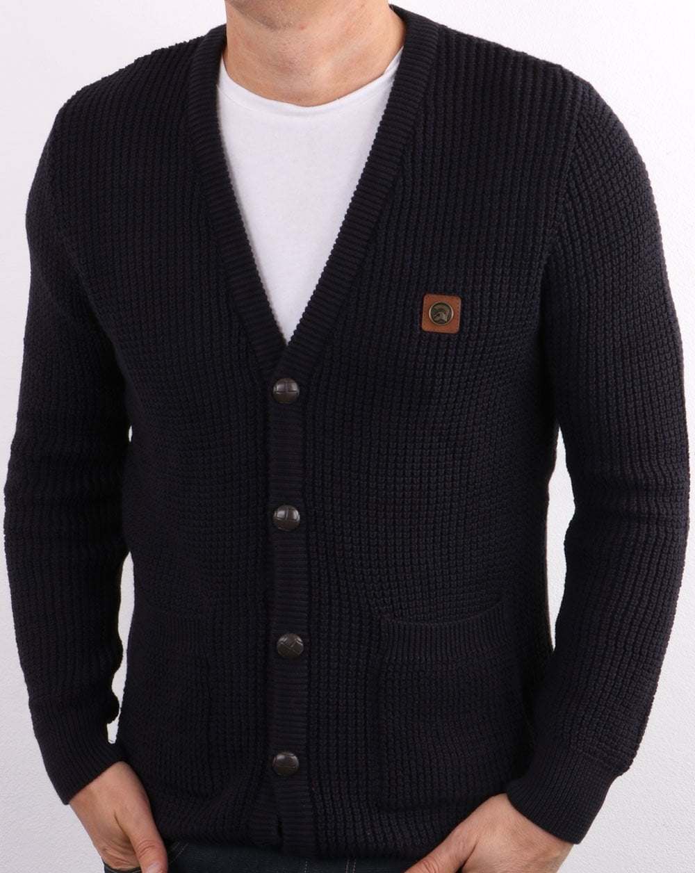 Trojan Waffle Cardigan Navy