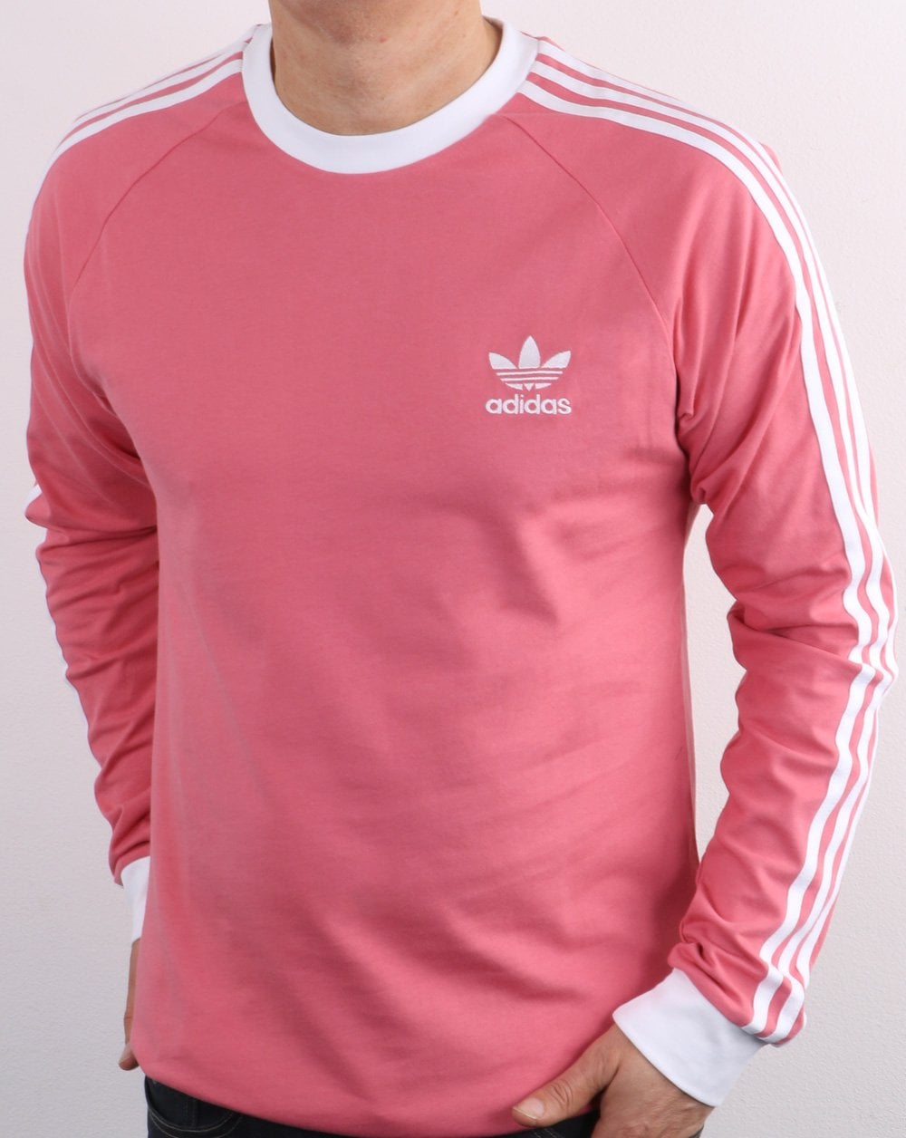 Adidas Originals 3-Streifen Langarm-T-Shirt, Dunkelrosa