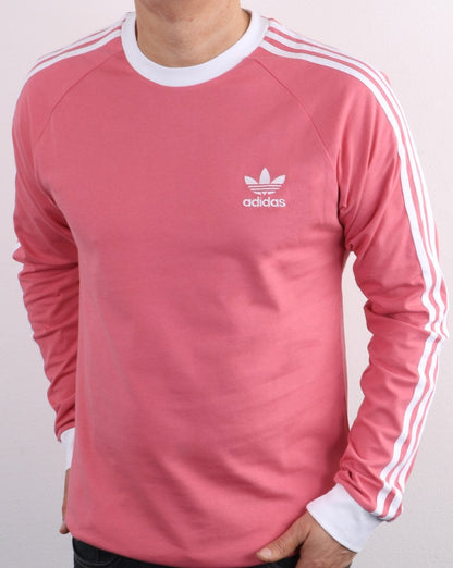 Adidas Originals 3-Streifen Langarm-T-Shirt, Dunkelrosa