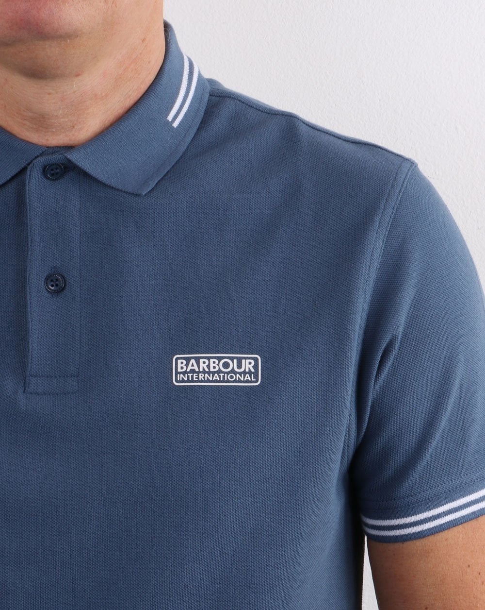 Barbour International Tipped Polo Mid Blue