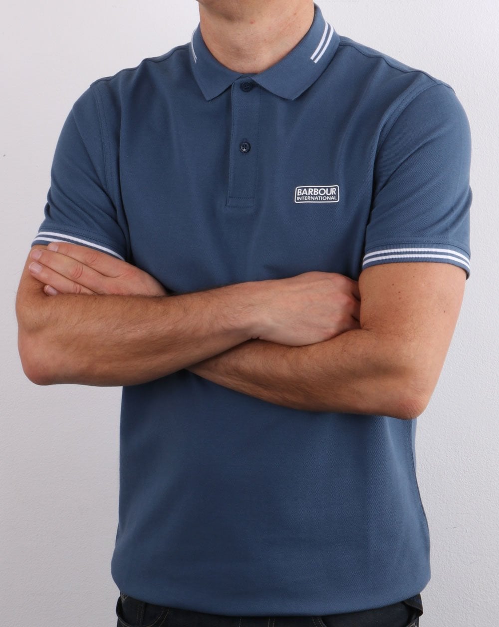 Barbour International Tipped Polo Mid Blue