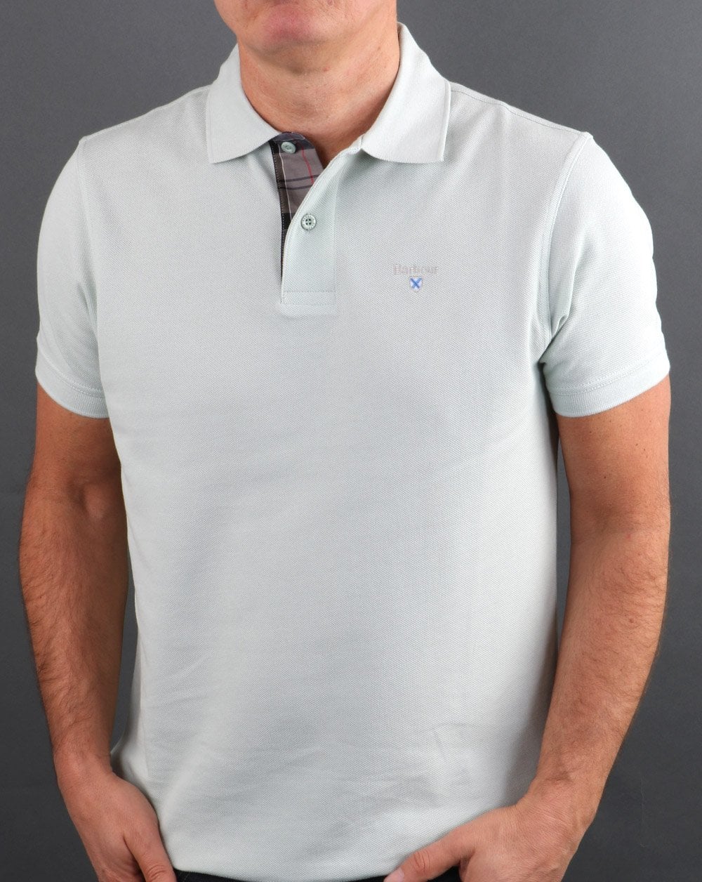 Barbour Tartan-Piqué-Poloshirt Aqua