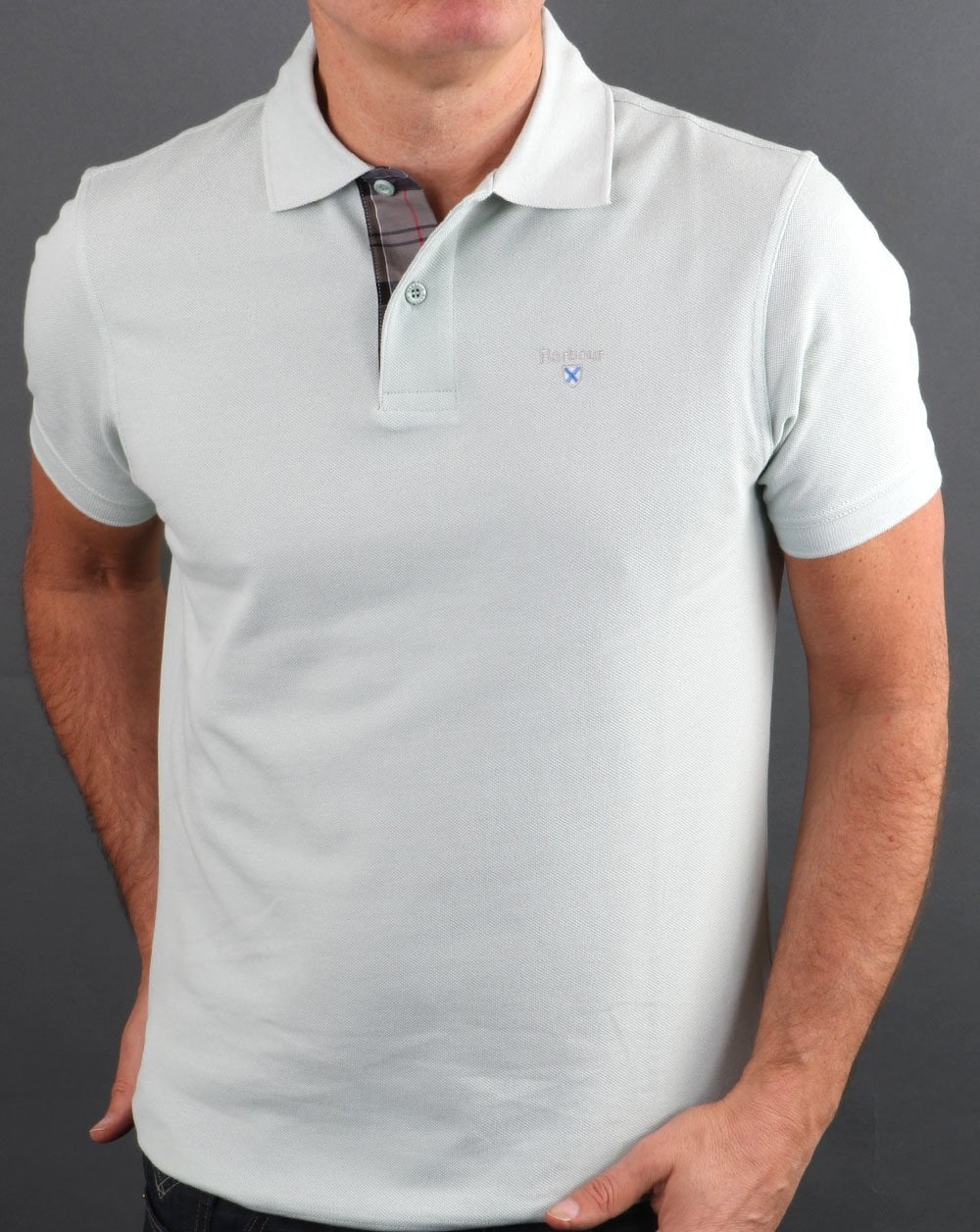 Barbour Tartan-Piqué-Poloshirt Aqua