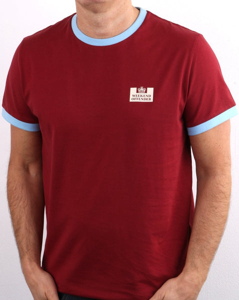 Weekend Offender Ringer Tee Claret/Sky Blue