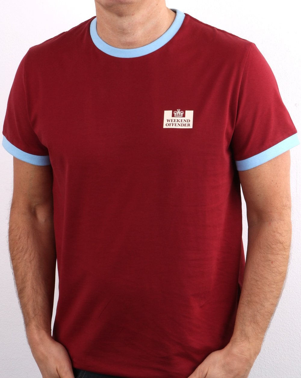 Weekend Offender Ringer Tee Weinrot/Himmelblau