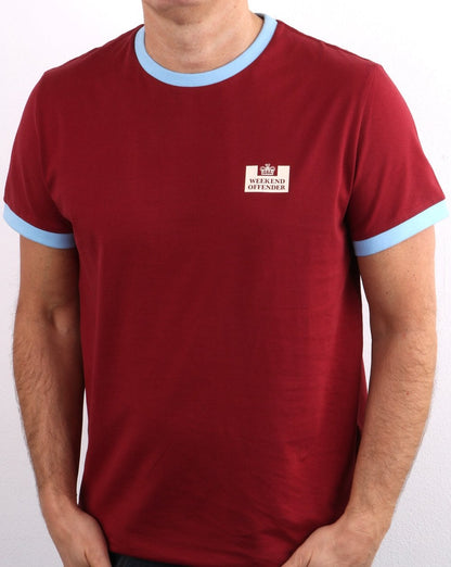 Weekend Offender Ringer Tee Weinrot/Himmelblau