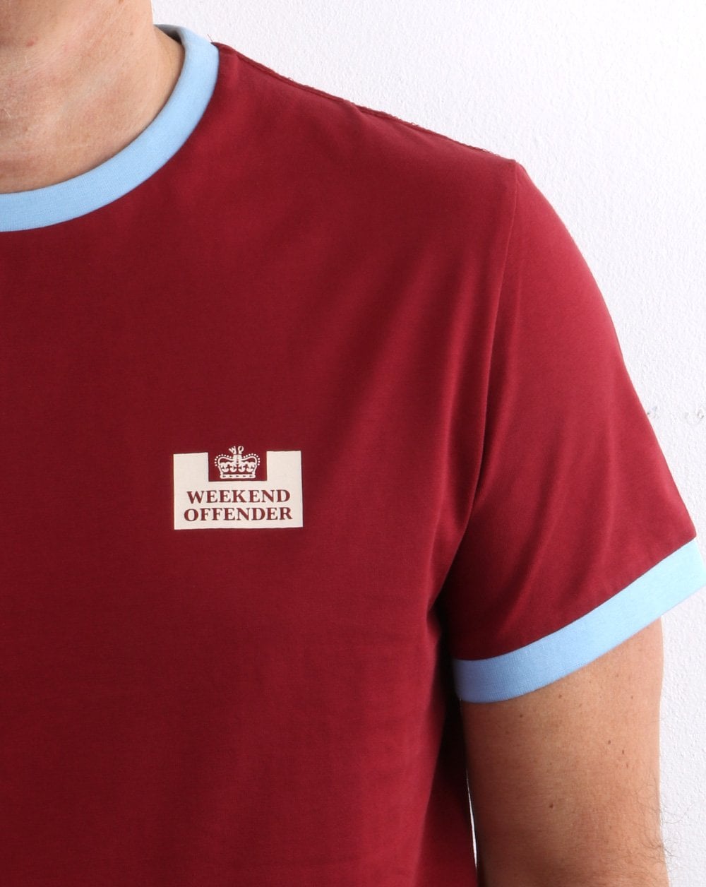 Weekend Offender Ringer Tee Claret/Sky Blue