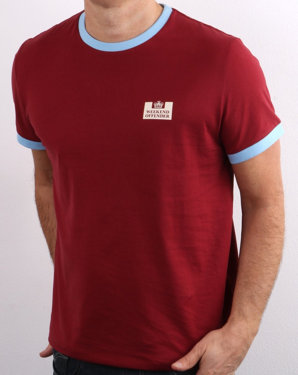 Weekend Offender Ringer Tee Weinrot/Himmelblau
