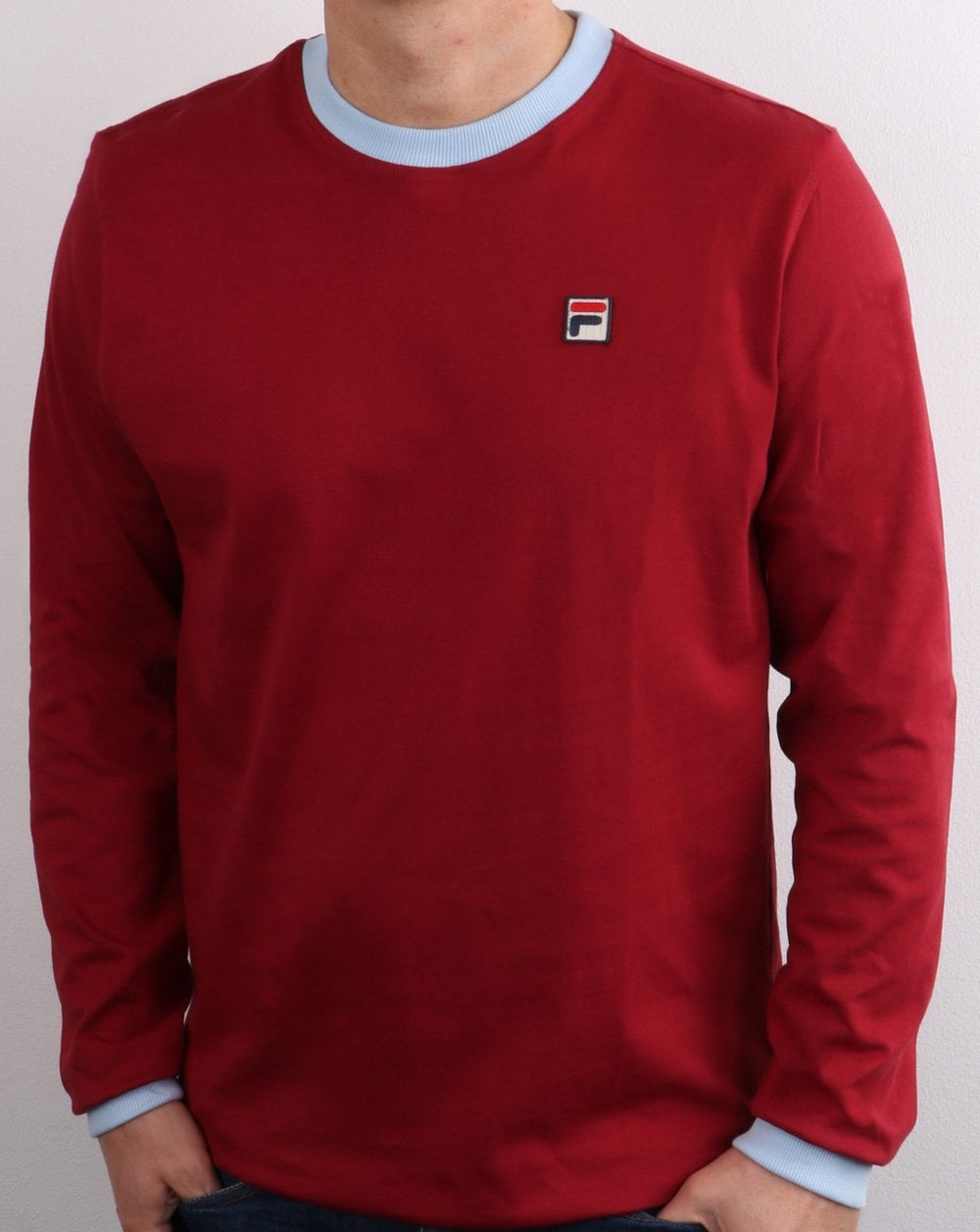 Fila Vintage Langarm-Ringel-T-Shirt Weinrot/Himmelblau