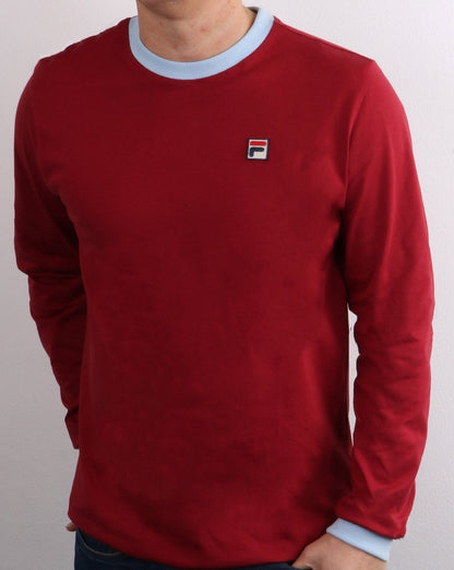 Fila Vintage Langarm-Ringel-T-Shirt Weinrot/Himmelblau