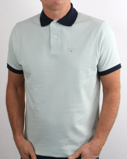 Barbour Poloshirt mit Kontrastkragen, Aqua