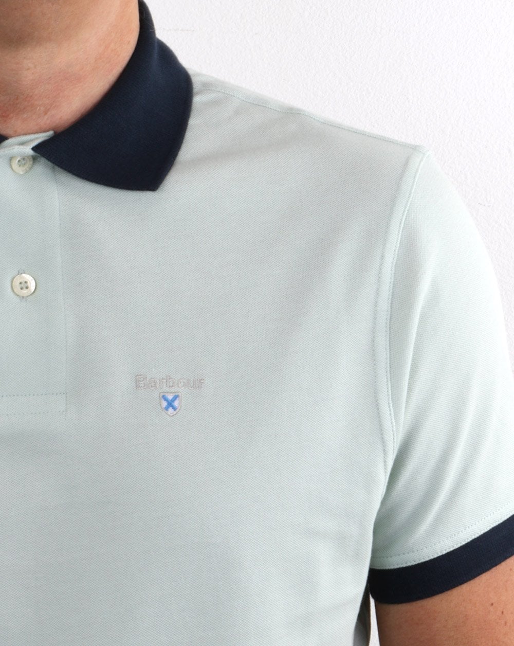 Barbour Poloshirt mit Kontrastkragen, Aqua