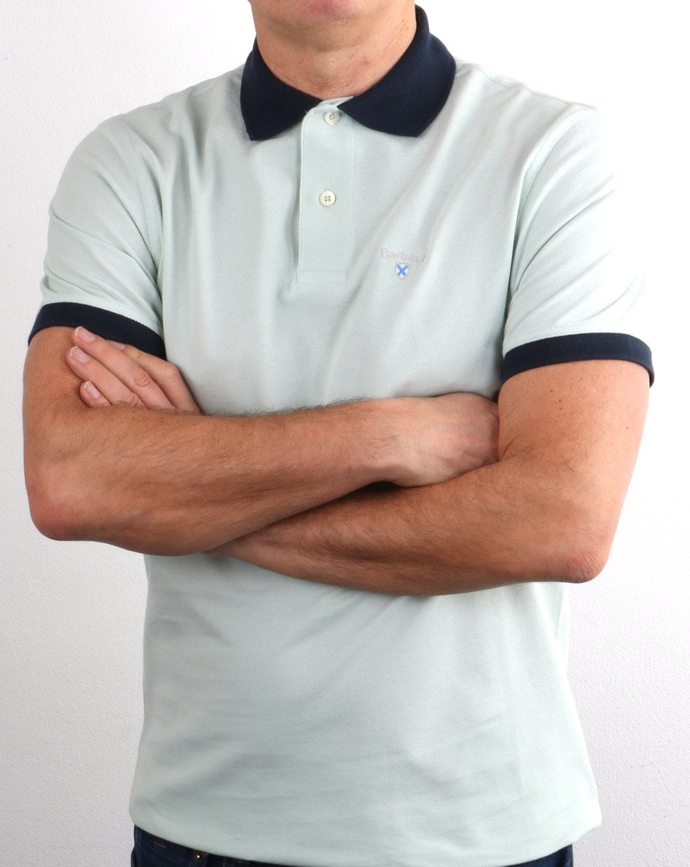 Barbour Poloshirt mit Kontrastkragen, Aqua