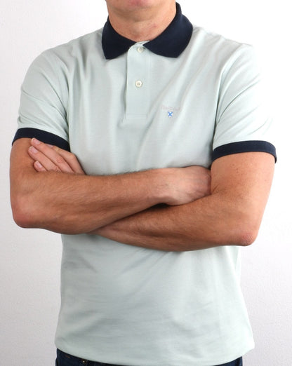 Barbour Poloshirt mit Kontrastkragen, Aqua