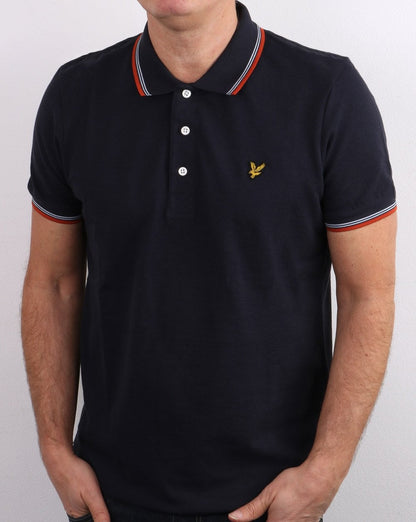 Lyle And Scott Poloshirt mit Streifen in Dunkelmarineblau/Orange
