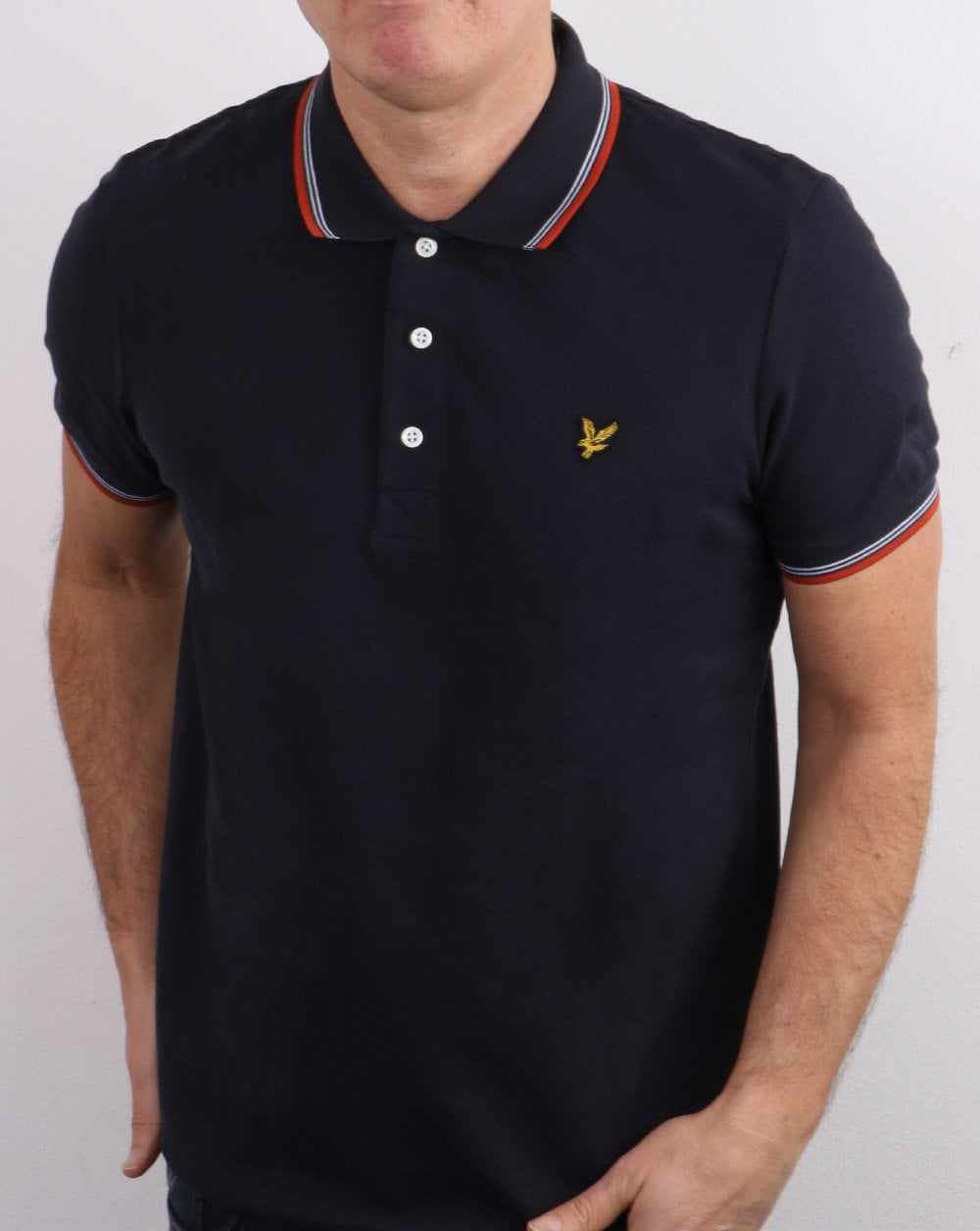 Lyle And Scott Poloshirt mit Streifen in Dunkelmarineblau/Orange
