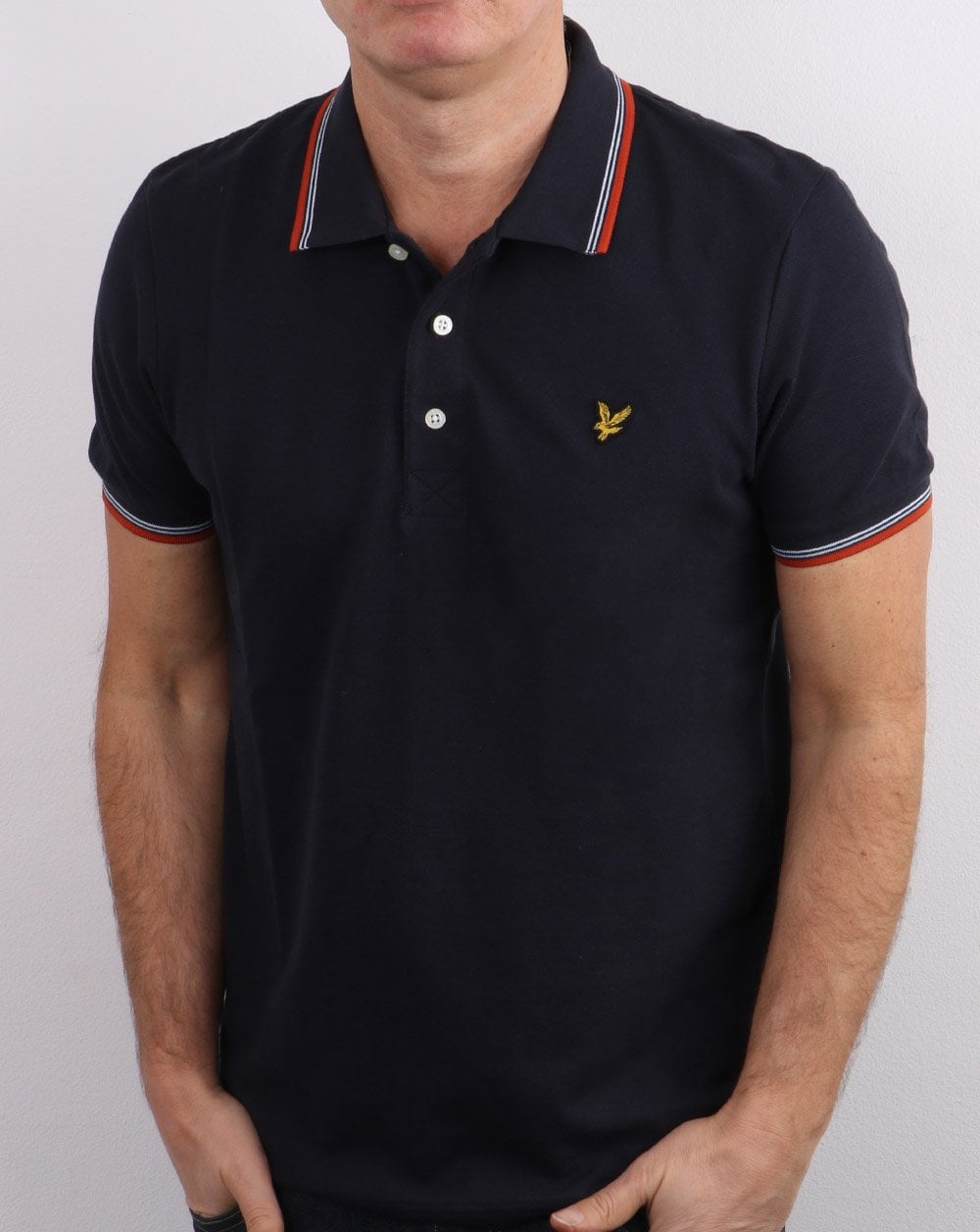 Lyle And Scott Poloshirt mit Streifen in Dunkelmarineblau/Orange