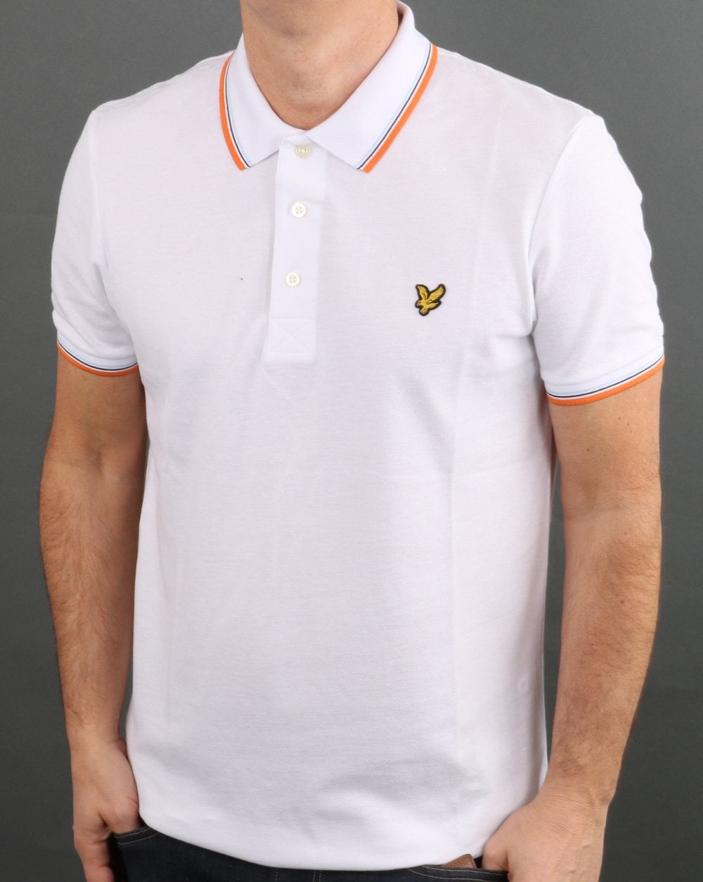 Lyle And Scott Poloshirt mit Streifenmuster, Weiß/Orange