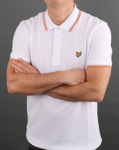 Lyle And Scott Poloshirt mit Streifenmuster, Weiß/Orange