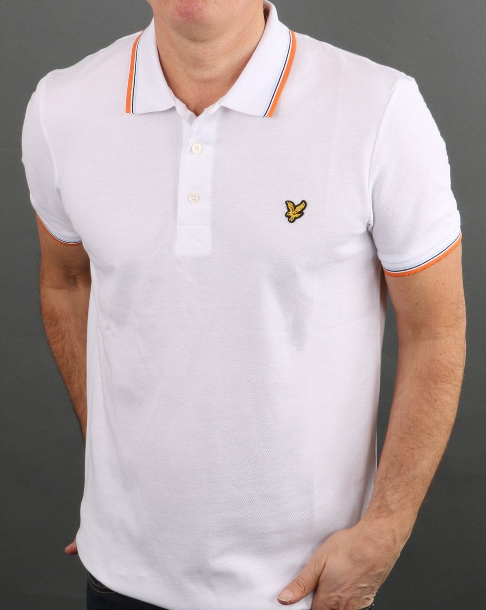 Lyle And Scott Poloshirt mit Streifenmuster, Weiß/Orange