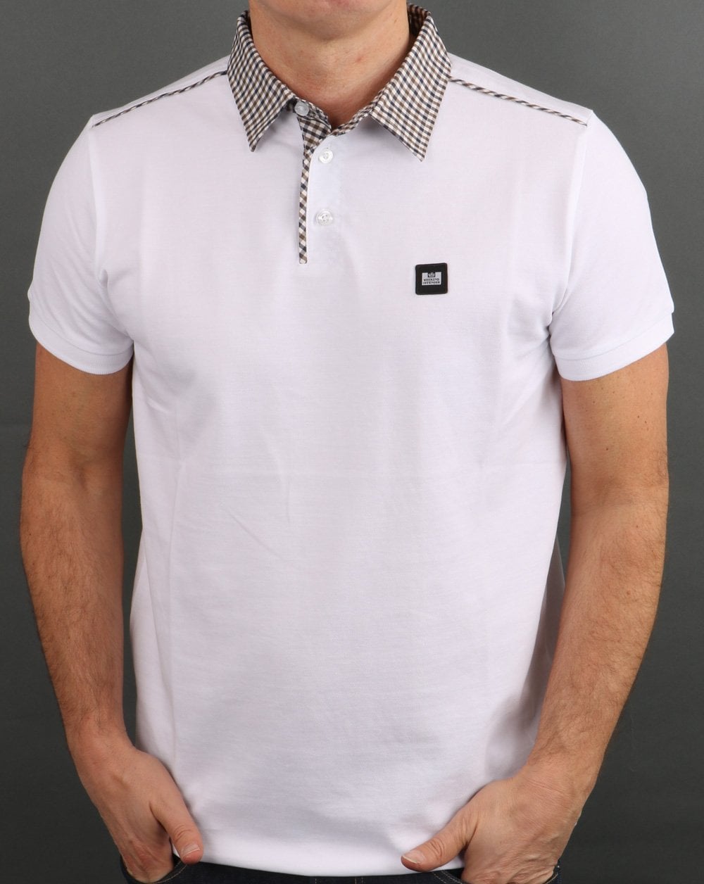 Weekend Offender Poloshirt mit Karokragen in Weiß