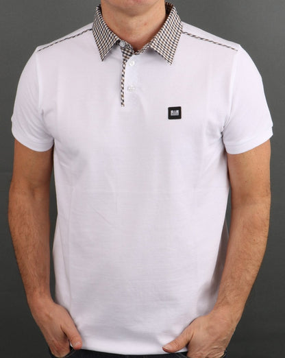 Weekend Offender Poloshirt mit Karokragen in Weiß