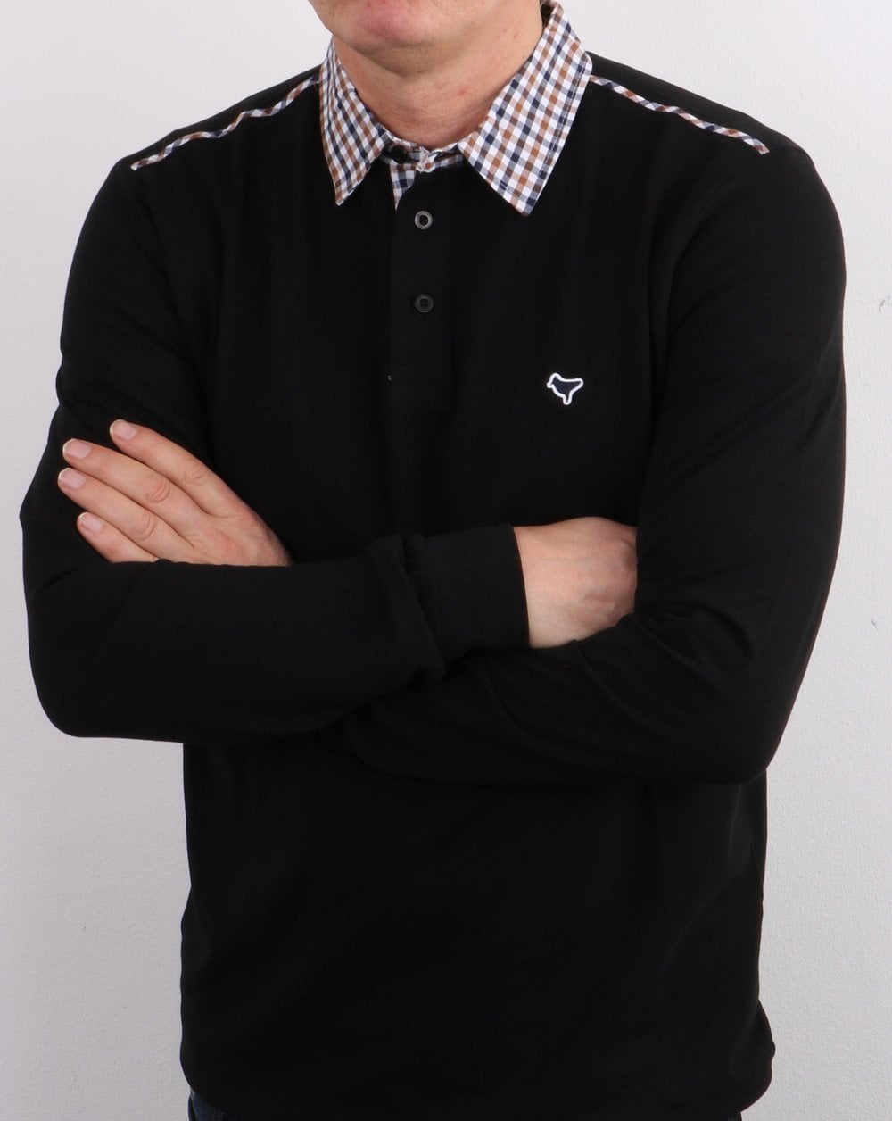 Weekend Offender – Poloshirt mit Karokragen in Schwarz