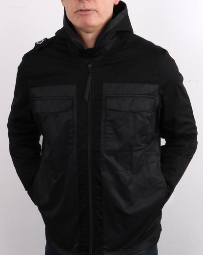 Ma.strum Kapuzen-Overshirt mit Panel-Muster Tiefschwarz